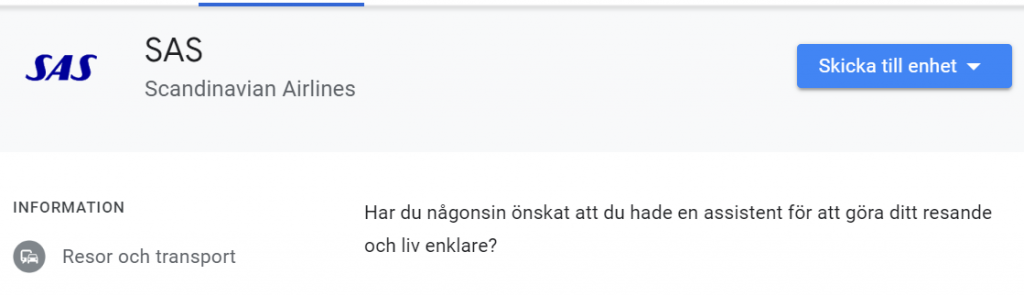SAS google assistent action smartahogtalare.se